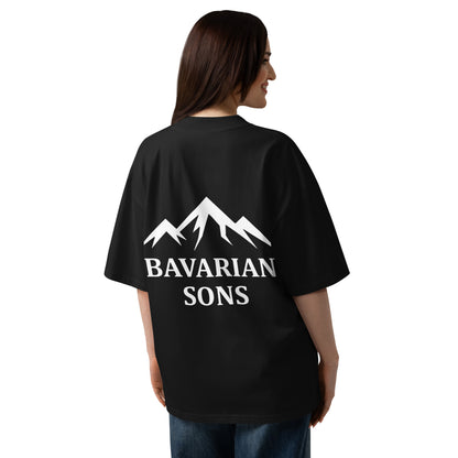 Bavarian Sons Damen Oversized T-Shirt in Schwarz mit Bavarian-Sons-Design auf der Rückseite