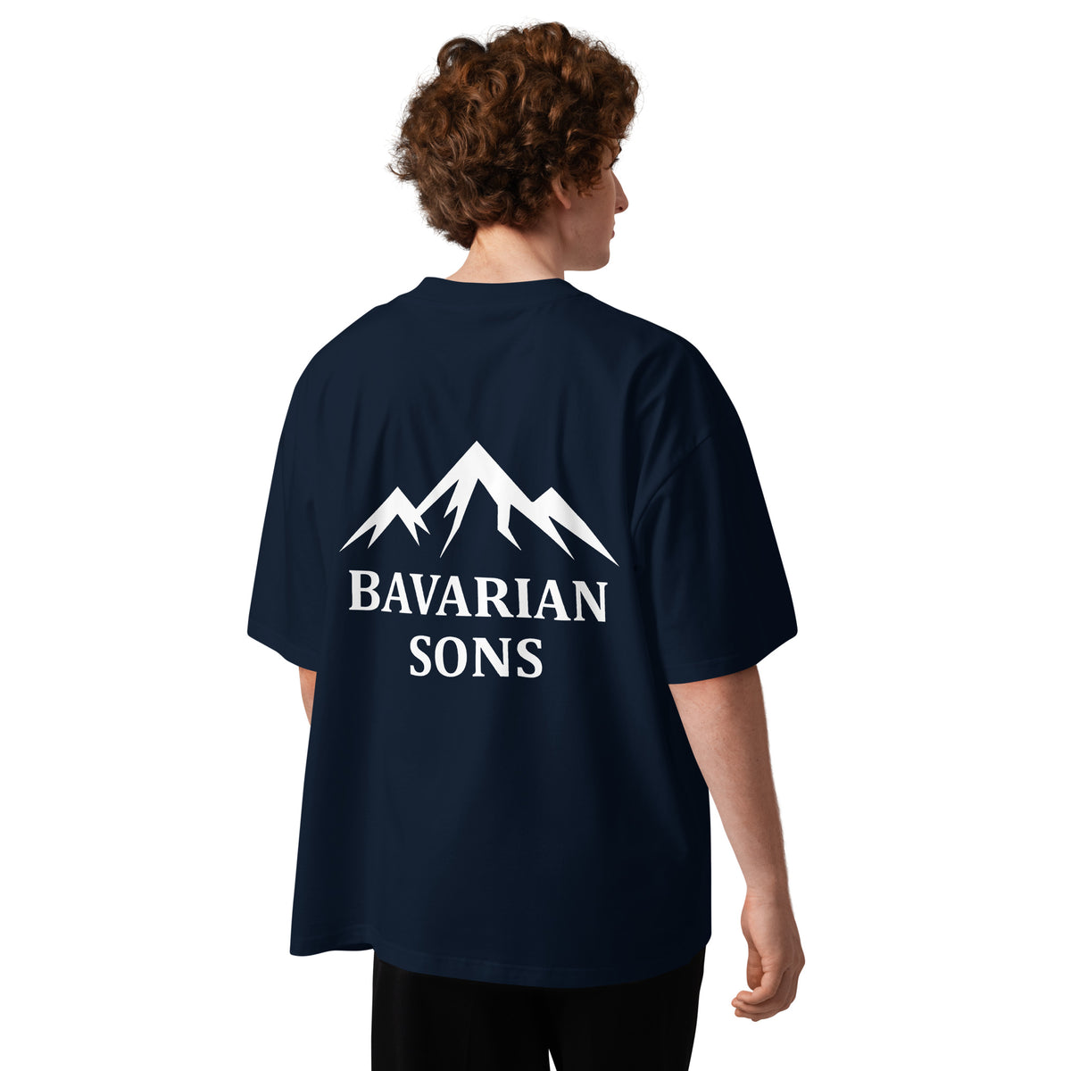 Bavarian Sons Herren Oversized T-Shirt in Dunkelblau mit Bavarian-Sons-Design auf der Rückseite