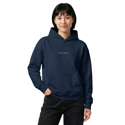 Bavarian Sons Damen Oversized Hoodie in Navy mit Bavarian-Sons-Slogan