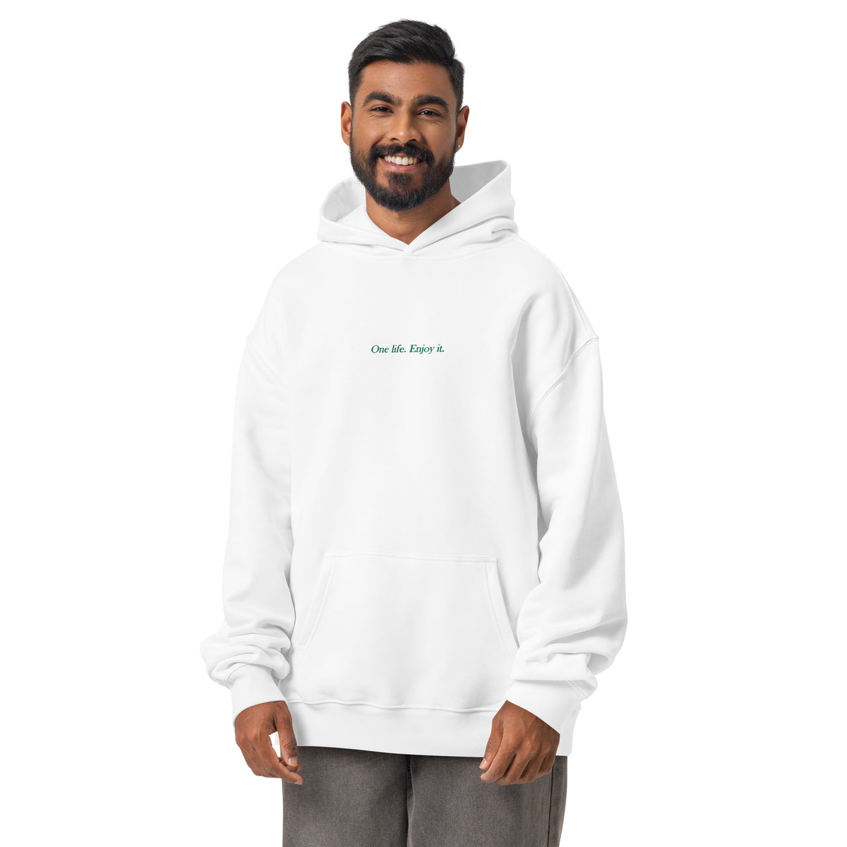 Bavarian Sons Herren Oversized Hoodie in Weiss mit Bavarian-Sons-Slogan