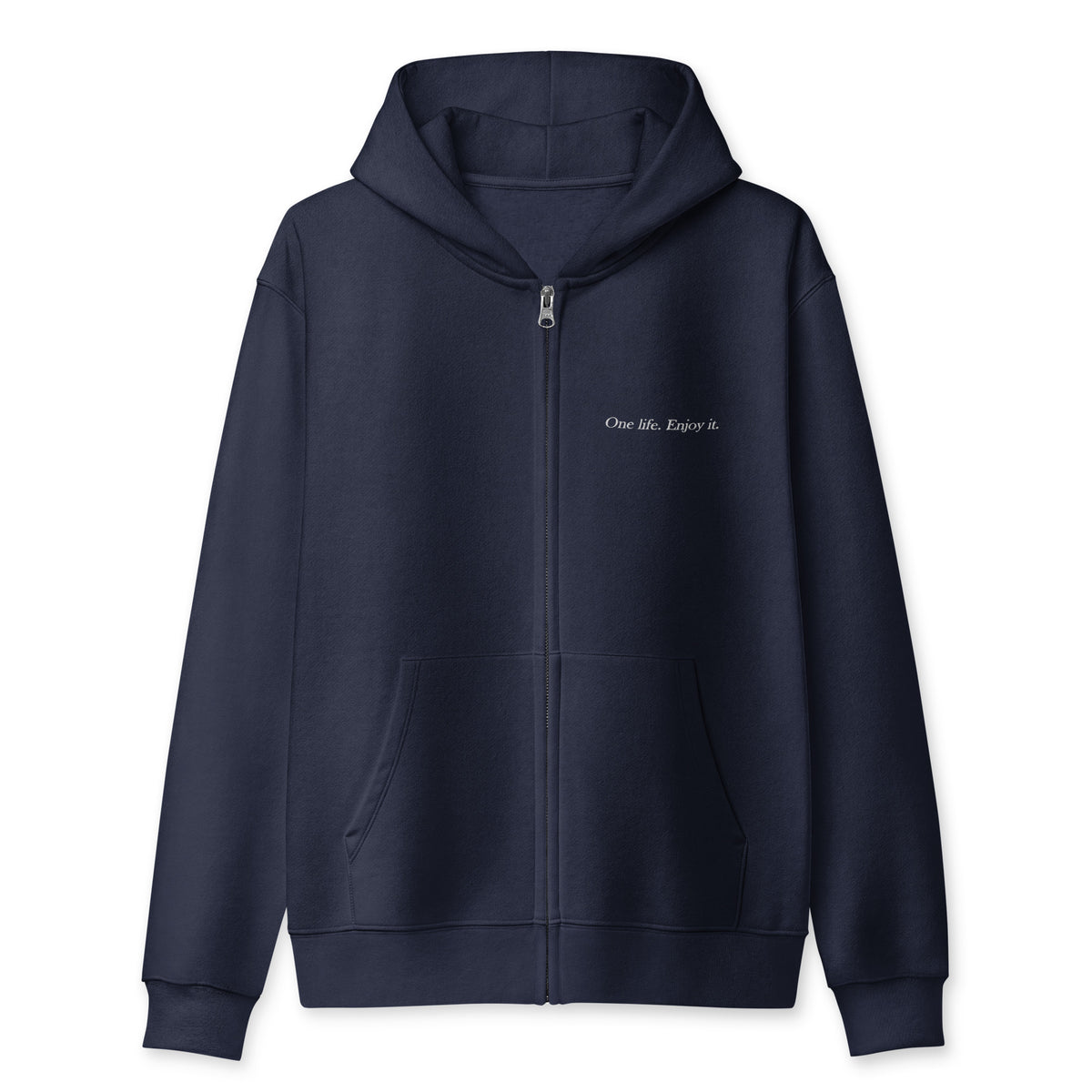 Bavarian Sons Unisex Full-Zip-Hoodie in Dunkelblau mit Bavarian-Sons-Slogan